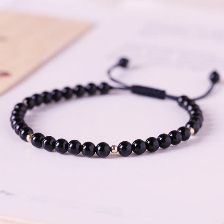 Buddha Stones Small Black Obsidian Beads Fulfillment Rope Bracelet - image 3