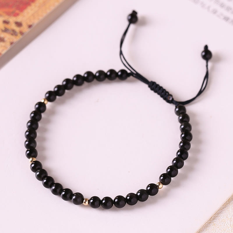 Buddha Stones Small Black Obsidian Beads Fulfillment Rope Bracelet - image 1