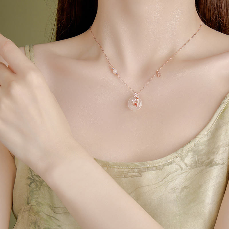 Buddha Stones Chalcedony Pink Crystal 925 Sterling Silver Flowers Koi Fish Peace Buckle Positive Necklace Pendant - image 10