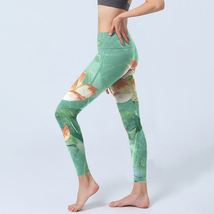 Buddha Stones Lotus Leaves Seed Pods Print Gym Leggings Women's Yoga Pants - image 2