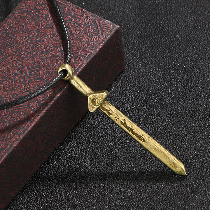 Buddha Stones Vintage Yin Yang Copper Brass Sword Balance Necklace Pendant - Copper Sword - image 0