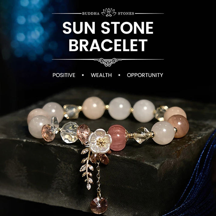 Buddha Stones Blue Crystal Amethyst Sun Stone Green Aventurine Healing Bracelet - Sun Stone - image 0