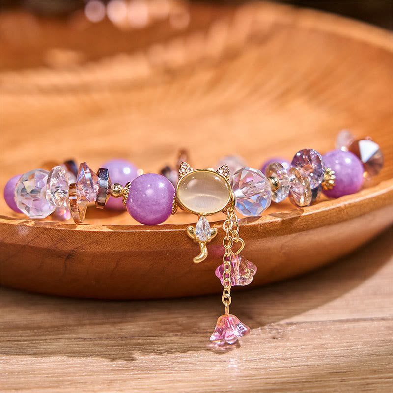 Buddha Stones Amethyst Green Crystal Red Crystal Cat Balance Bracelet - image 2