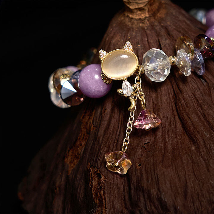 Buddha Stones Amethyst Green Crystal Red Crystal Cat Balance Bracelet - image 6