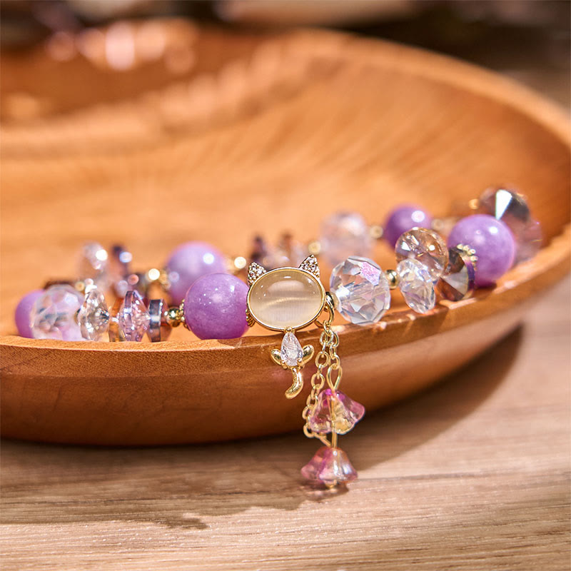 Buddha Stones Amethyst Green Crystal Red Crystal Cat Balance Bracelet - image 1