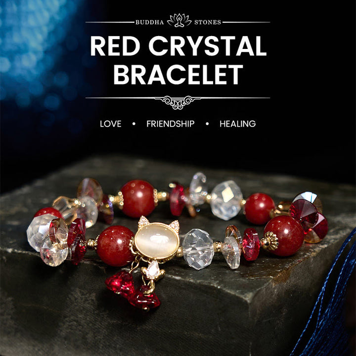 Buddha Stones Amethyst Green Crystal Red Crystal Cat Balance Bracelet - Red Crystal(Wrist Circumference: 14-16cm) - image 14