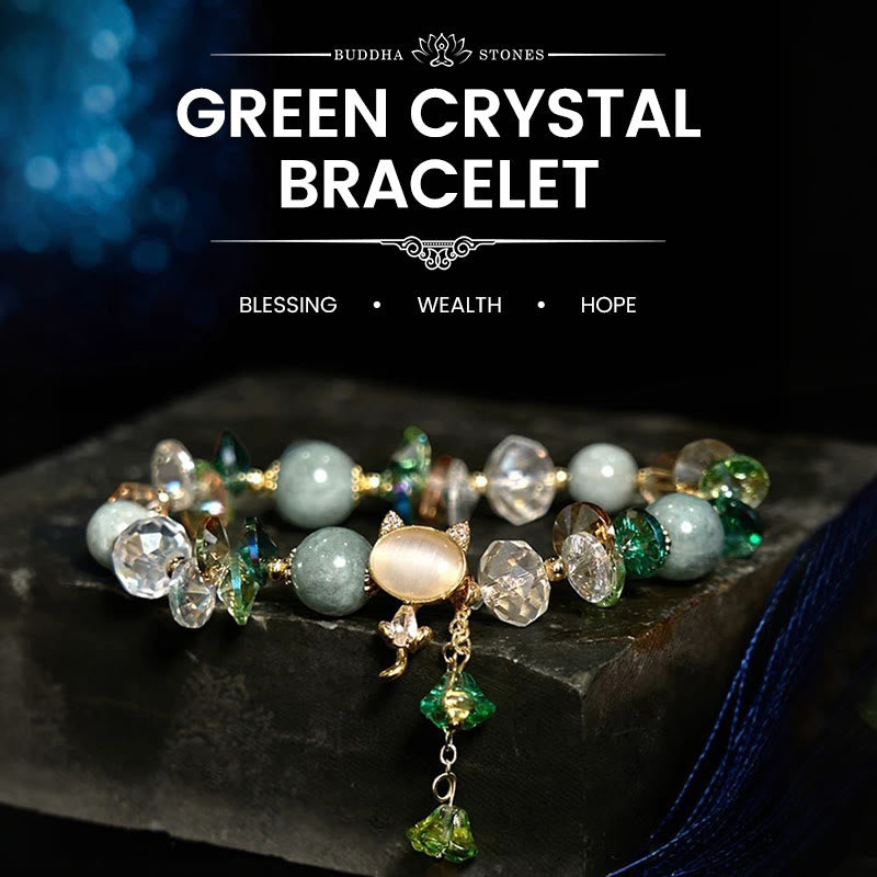Buddha Stones Amethyst Green Crystal Red Crystal Cat Balance Bracelet - Green Crystal(Wrist Circumference: 14-16cm) - image 8