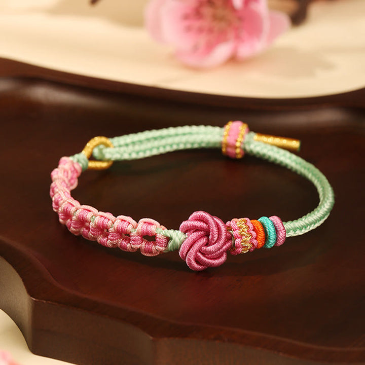 Buddha Stones Handmade Pink Green Peach Blossom Knot Braided Bracelet - image 3