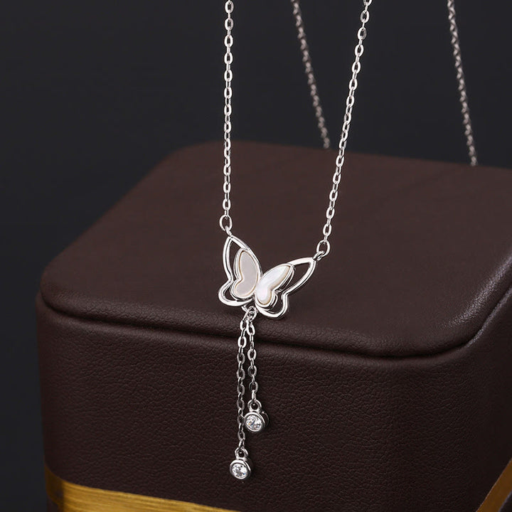 Buddha Stones 999 Sterling Silver Tridacna Stone Butterfly Calm Necklace Pendant - 999 Sterling Silver Butterfly - image 0