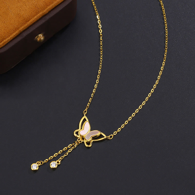 Buddha Stones 999 Sterling Silver Tridacna Stone Butterfly Calm Necklace Pendant - image 12
