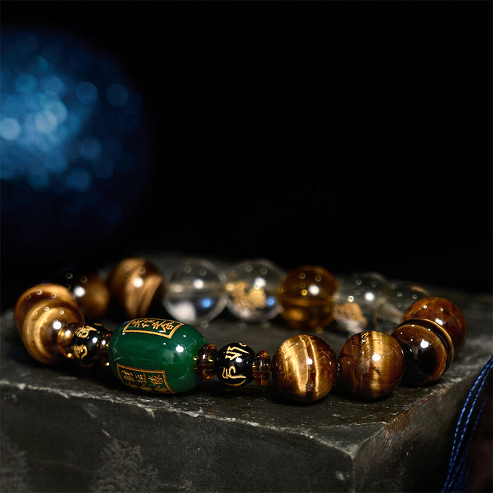 Buddha Stones Chinese Zodiac Tiger Eye White Crystal Courage Bracelet - image 4