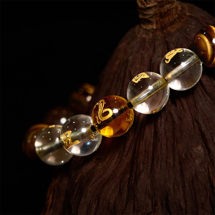Buddha Stones Chinese Zodiac Tiger Eye White Crystal Courage Bracelet - image 6