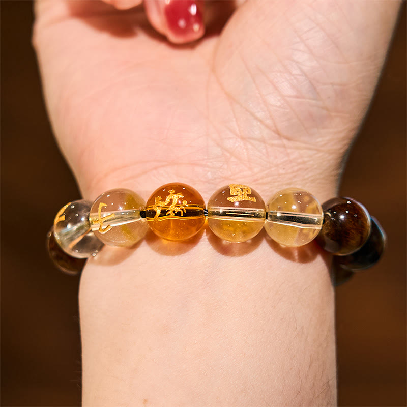 Buddha Stones Chinese Zodiac Tiger Eye White Crystal Courage Bracelet - image 13