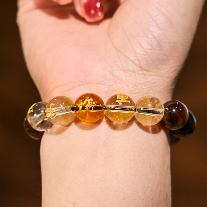 Buddha Stones Chinese Zodiac Tiger Eye White Crystal Courage Bracelet - image 13