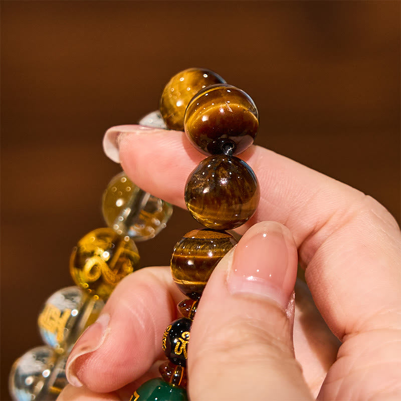 Buddha Stones Chinese Zodiac Tiger Eye White Crystal Courage Bracelet - image 8