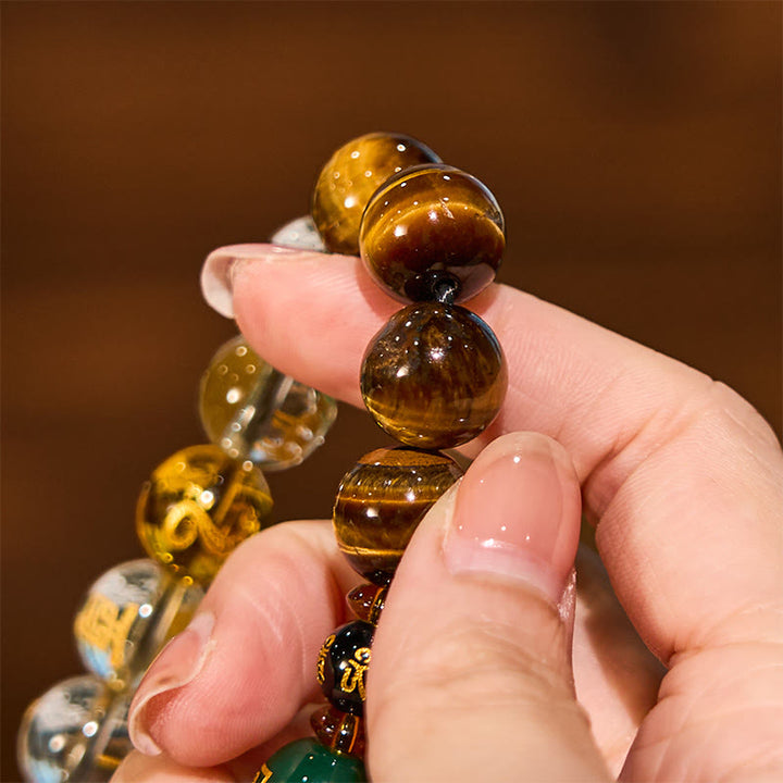 Buddha Stones Chinese Zodiac Tiger Eye White Crystal Courage Bracelet - image 8