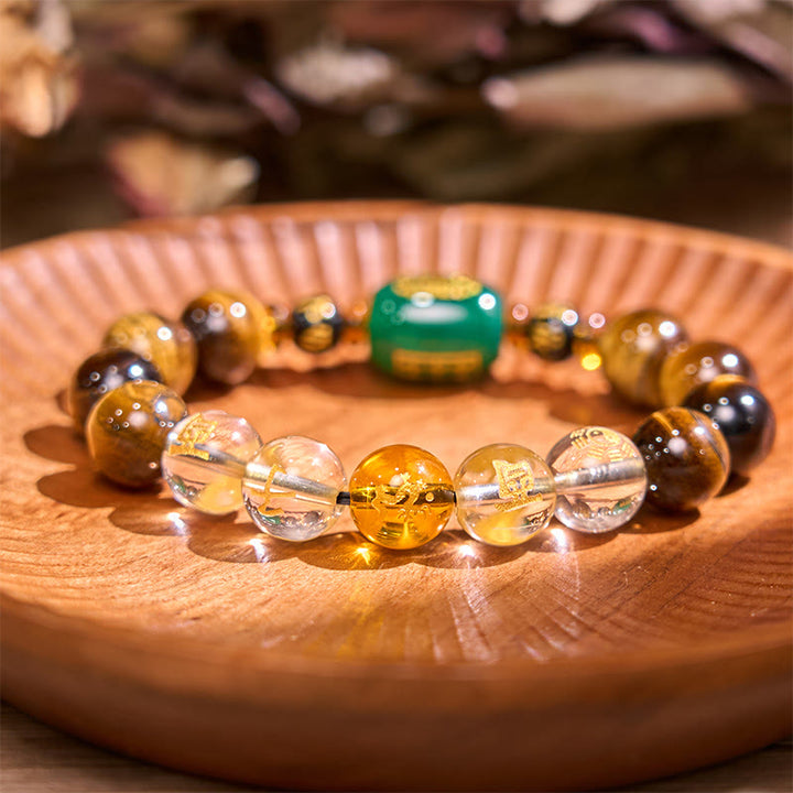 Buddha Stones Chinese Zodiac Tiger Eye White Crystal Courage Bracelet - Dragon(Wrist Circumference: 14-16cm) - 14mm - image 10