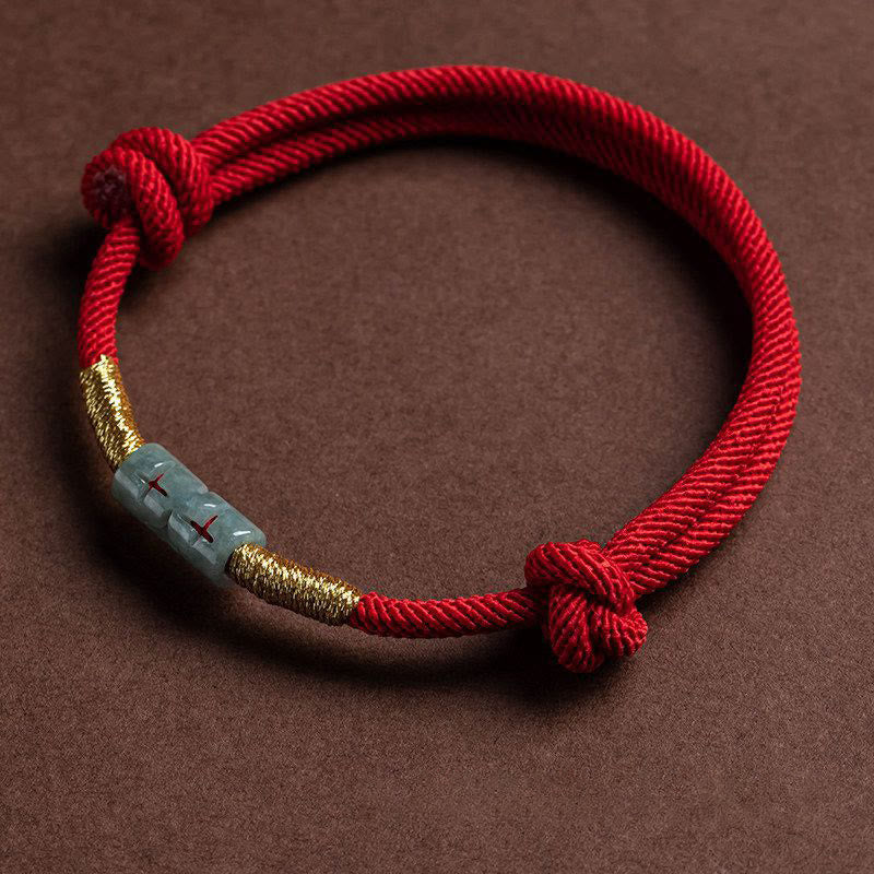 Buddha Stones Luck Jade String Rope Bracelet - Red Gold(Wrist Circumference 14-20cm) - image 0