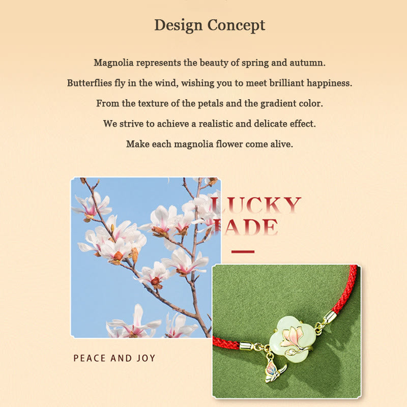 Buddha Stones 925 Sterling Silver Hetian Jade Magnolia Flower Butterfly Luck Chain Bracelet - image 5