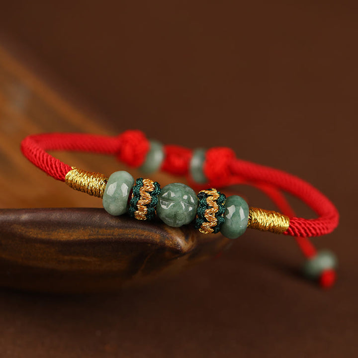 Buddha Stones Jade Abacus Bead Prosperity Red String Rope Bracelet - Red(Wrist Circumference 14-18cm) - image 0