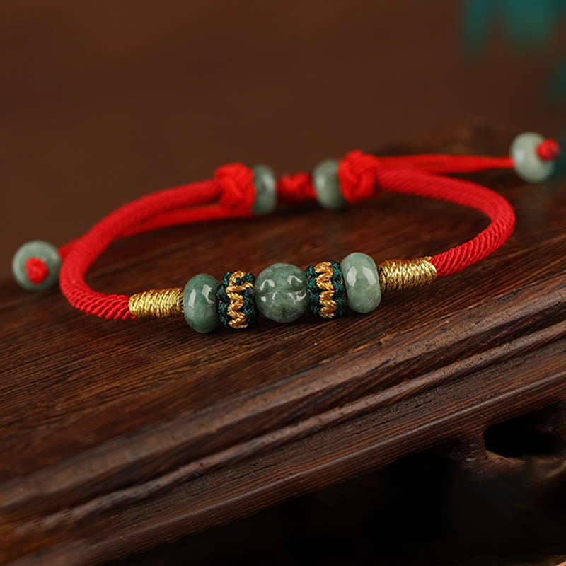 Buddha Stones Jade Abacus Bead Prosperity Red String Rope Bracelet - image 2
