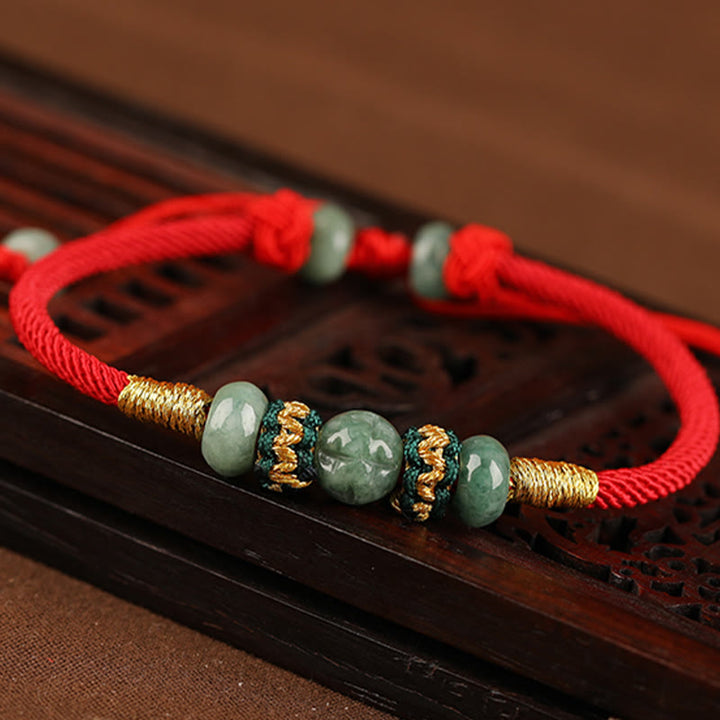 Buddha Stones Jade Abacus Bead Prosperity Red String Rope Bracelet - image 1