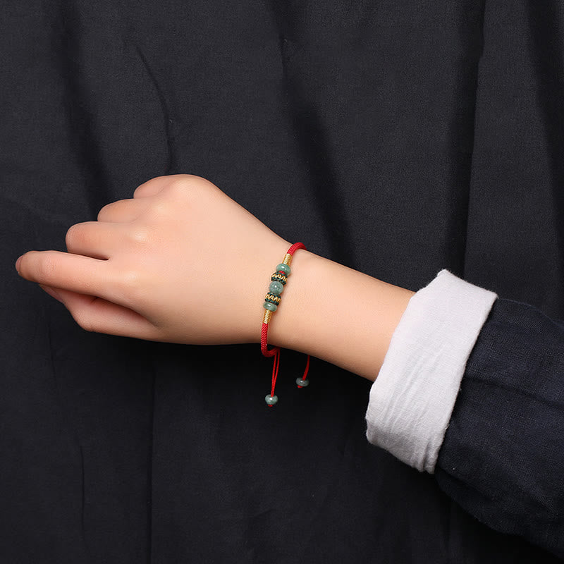 Buddha Stones Jade Abacus Bead Prosperity Red String Rope Bracelet - image 4