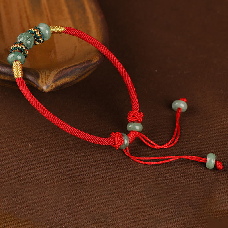 Buddha Stones Jade Abacus Bead Prosperity Red String Rope Bracelet - image 12