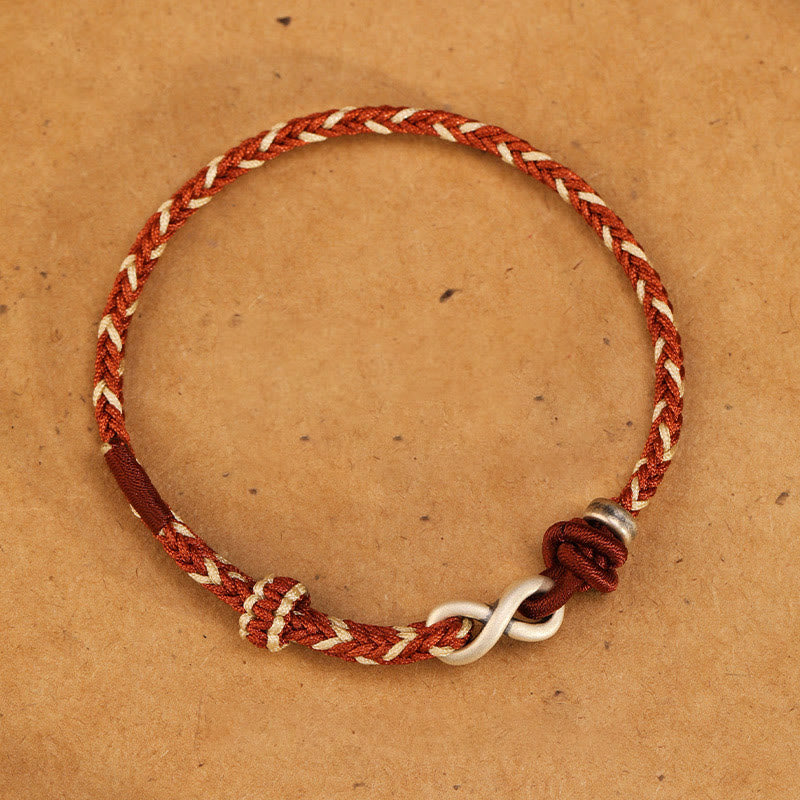 Buddha Stones Handmade 999 Sterling Silver Endless Knot Infinity Symbol Luck Rope Bracelet - Chocolate - 19-23cm - image 0