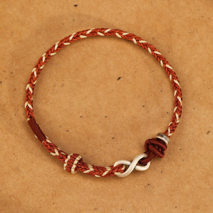 Buddha Stones Handmade 999 Sterling Silver Endless Knot Infinity Symbol Luck Rope Bracelet - Chocolate - 19-23cm - image 0