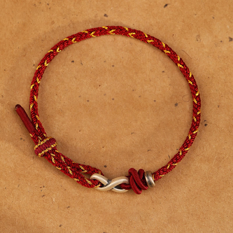 Buddha Stones Handmade 999 Sterling Silver Endless Knot Infinity Symbol Luck Rope Bracelet - Red - 19-23cm - image 7