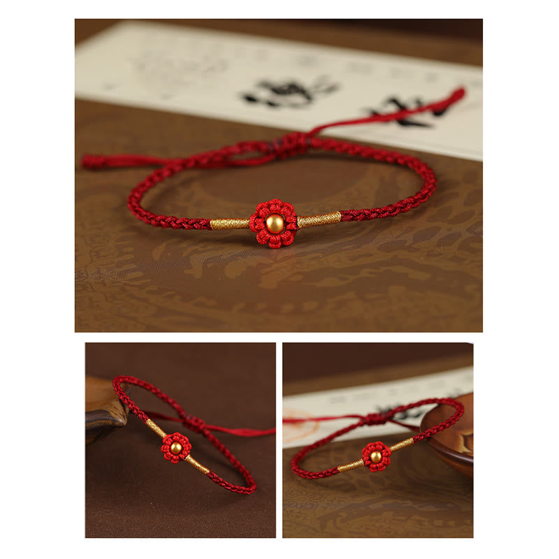 Buddha Stones 999 Gold Mini Bead Handmade Flower Design Luck Protection Rope Bracelet - image 17