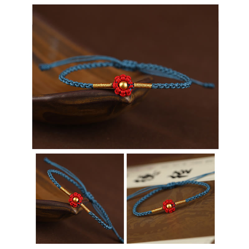 Buddha Stones 999 Gold Mini Bead Handmade Flower Design Luck Protection Rope Bracelet - image 10