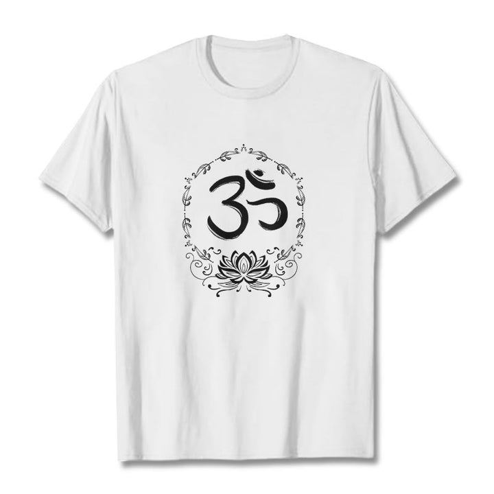Buddha Stones OM Lotus Sketch Cotton Tee T-shirt - White - 2XL - image 7