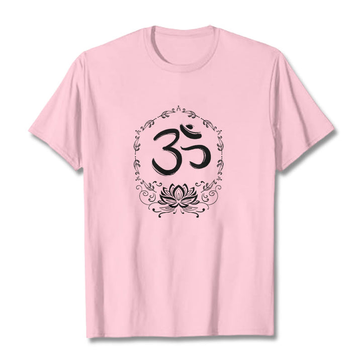 Buddha Stones OM Lotus Sketch Cotton Tee T-shirt - LightPink - 2XL - image 14