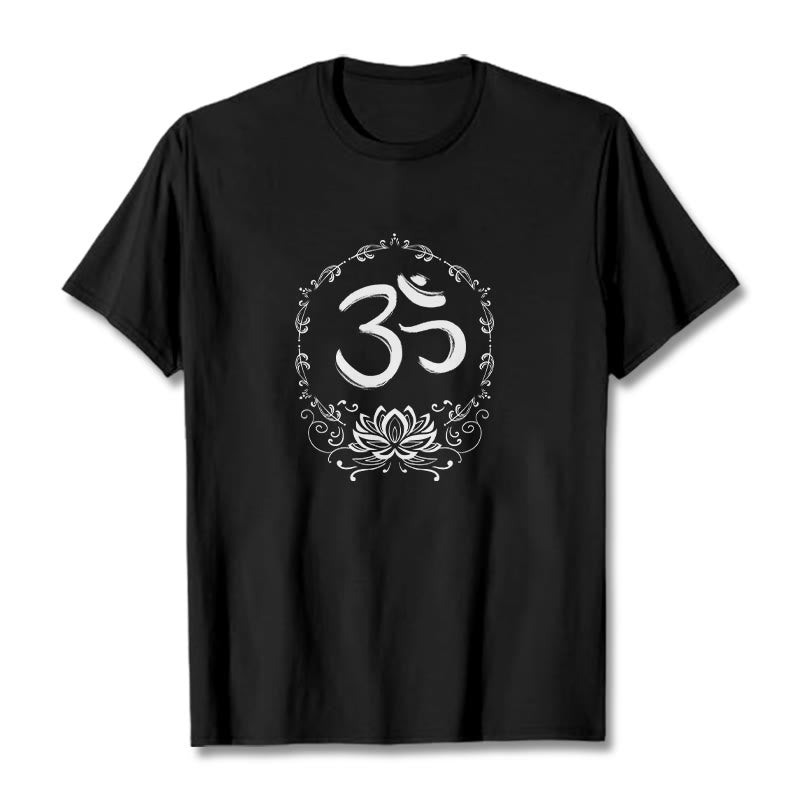 Buddha Stones OM Lotus Sketch Cotton Tee T-shirt - Black - 2XL - image 0
