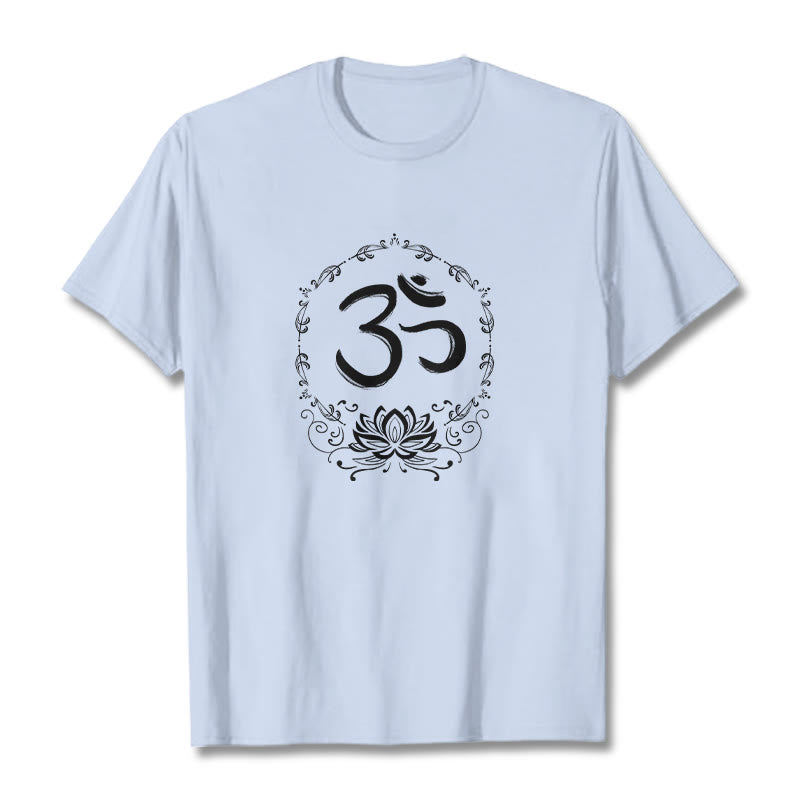 Buddha Stones OM Lotus Sketch Cotton Tee T-shirt - LightCyan - 2XL - image 13