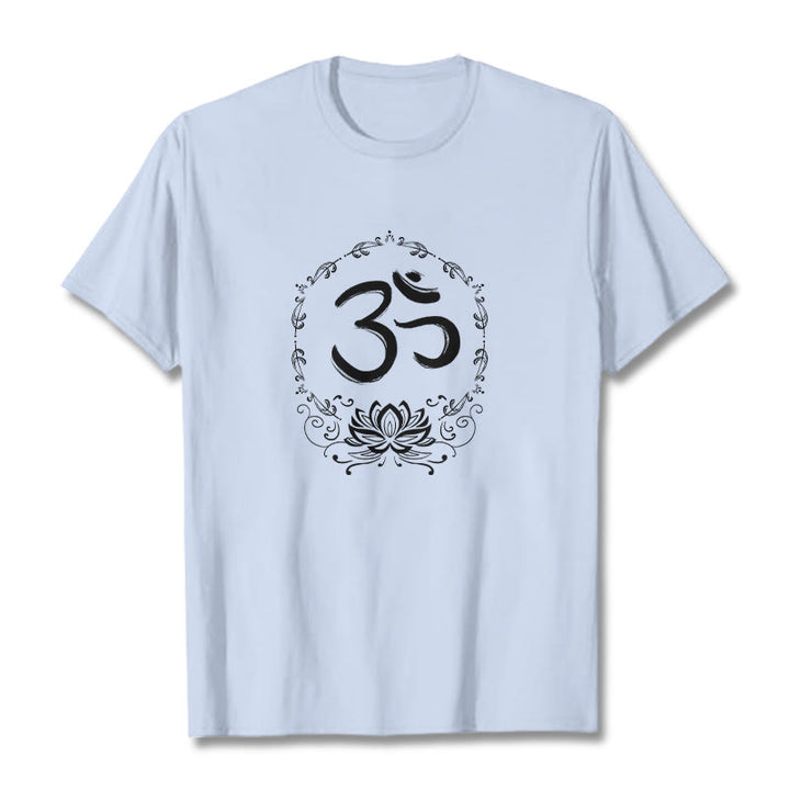 Buddha Stones OM Lotus Sketch Cotton Tee T-shirt - LightCyan - 2XL - image 13