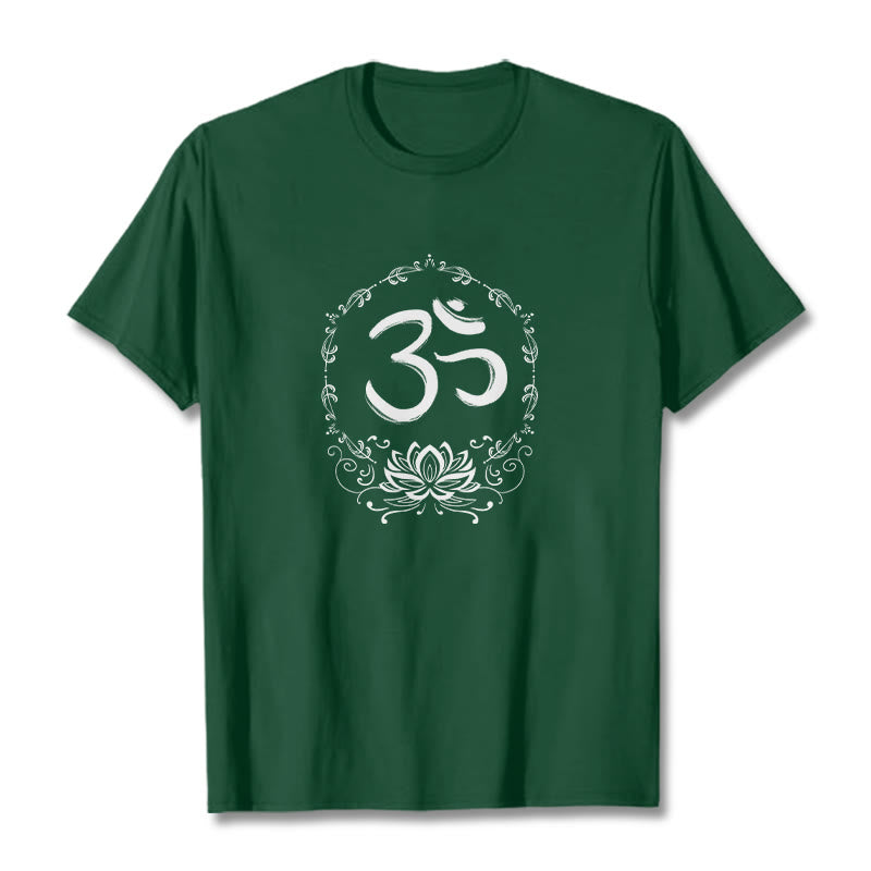 Buddha Stones OM Lotus Sketch Cotton Tee T-shirt - ForestGreen - 2XL - image 5