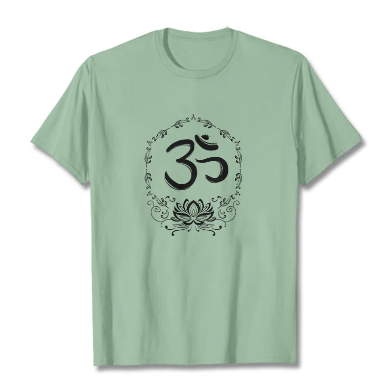 Buddha Stones OM Lotus Sketch Cotton Tee T-shirt - PaleGreen - 2XL - image 18