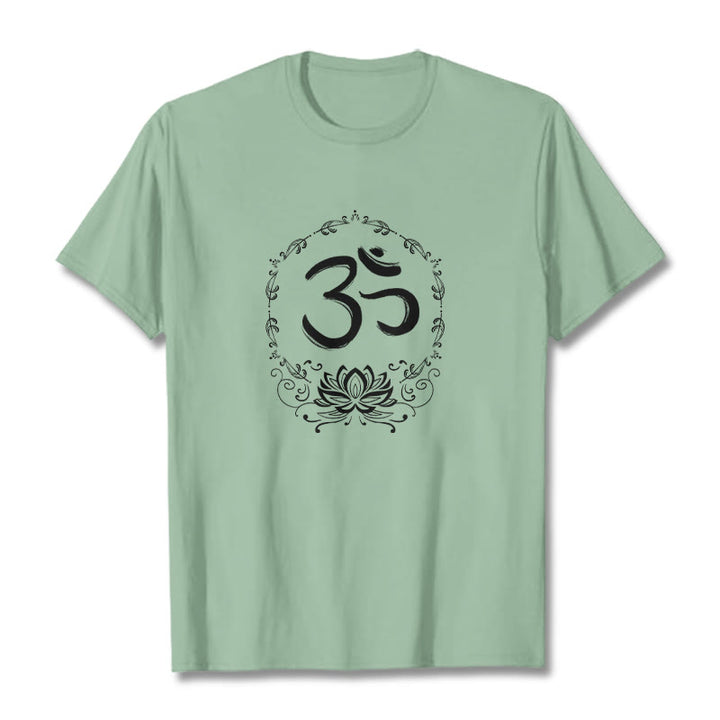 Buddha Stones OM Lotus Sketch Cotton Tee T-shirt - PaleGreen - 2XL - image 18