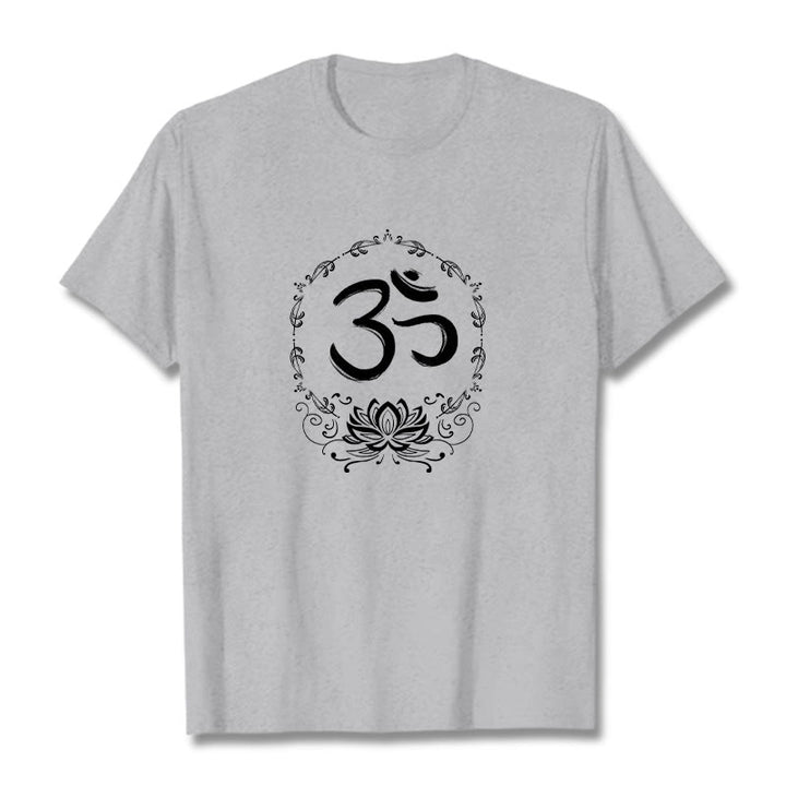 Buddha Stones OM Lotus Sketch Cotton Tee T-shirt - LightGrey - 2XL - image 10
