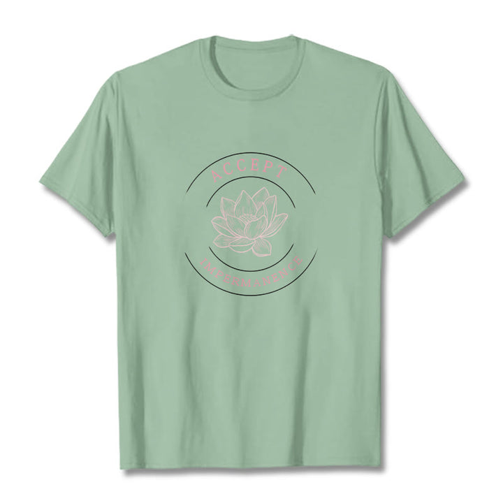 Buddha Stones  Lotus Accept Impermanence Cotton Tee T-shirt - PaleGreen - 2XL - image 17