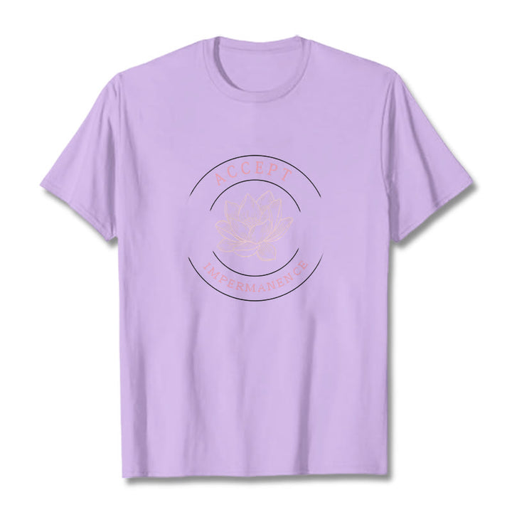 Buddha Stones  Lotus Accept Impermanence Cotton Tee T-shirt - Plum - 2XL - image 15