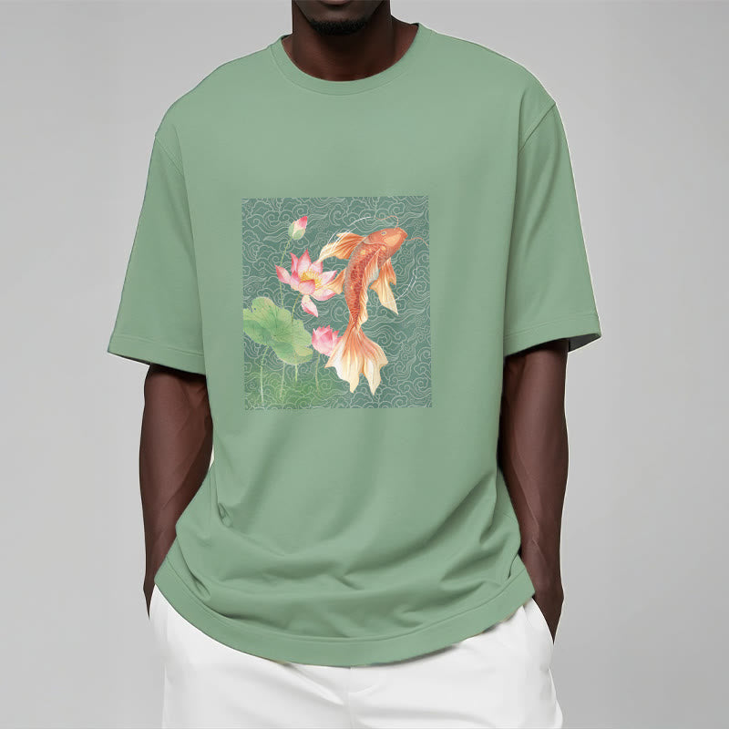 Buddha Stones Koi Fish Lotus Combination Cotton Tee T-shirt - image 15
