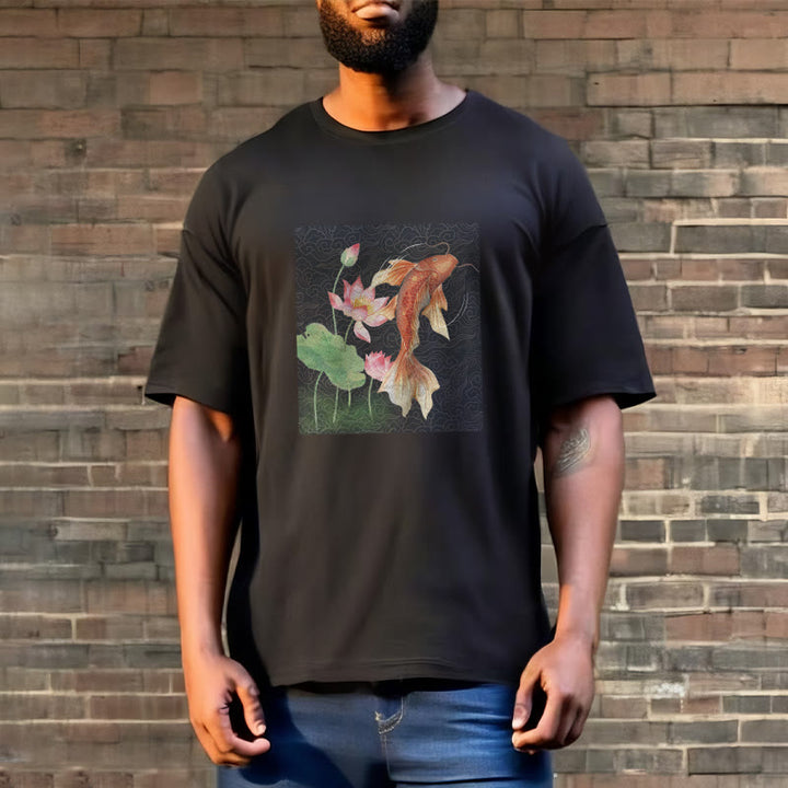 Buddha Stones Koi Fish Lotus Combination Cotton Tee T-shirt - image 6