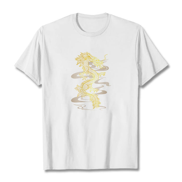 Buddha Stones Golden Dragon Cotton Tee T-shirt - White - 2XL - image 6