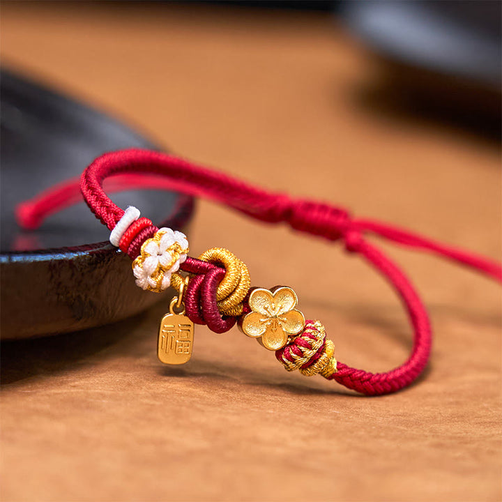 Buddha Stones Peach Blossom Happiness Charm Luck Red String Bracelet - Peach Blossom(Wrist Circumference 14-19cm) - image 0