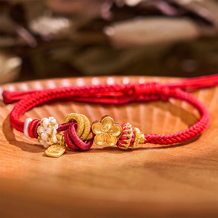 Buddha Stones Peach Blossom Happiness Charm Luck Red String Bracelet - image 2
