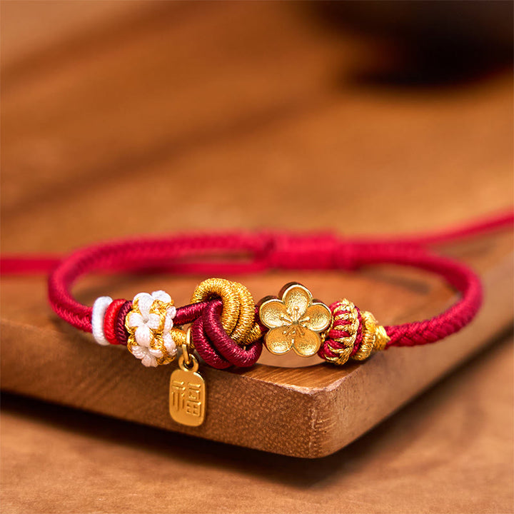 Buddha Stones Peach Blossom Happiness Charm Luck Red String Bracelet - image 1